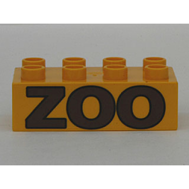 bright light orange duplo brick 2 x 4 with brown zoo pattern