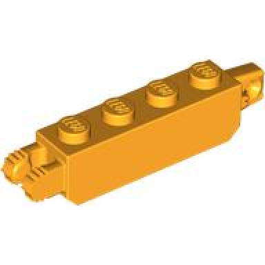 bright light orange hinge brick 1 x 4 locking with 1 finger vertical end and 2 fingers vertical end