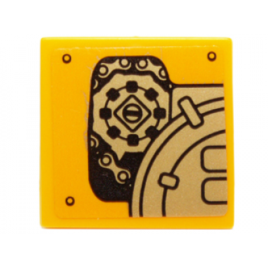bright light orange tile 2 x 2 with mechanical gears and chains pattern model left side sticker - set 70227