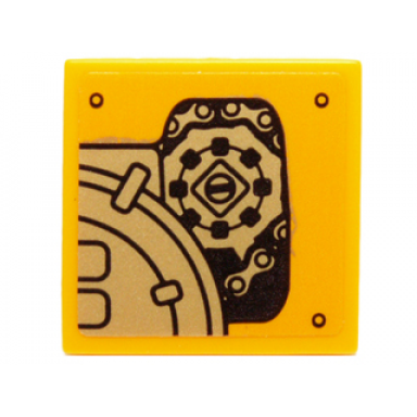 bright light orange tile 2 x 2 with mechanical gears and chains pattern model right side sticker - set 70227