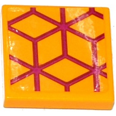 bright light orange tile 2 x 2 with magenta diamond cube geometric pattern sticker - set 41135