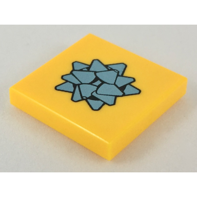 bright light orange tile 2 x 2 with metallic light blue gift bow pattern