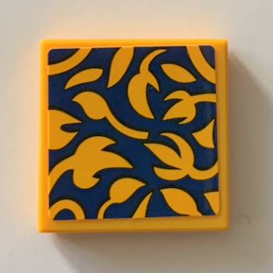 bright light orange tile 2 x 2 with bright light orange flowers on dark blue background pattern sticker - set 21319