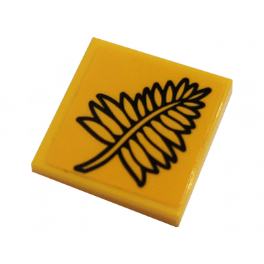 bright light orange tile 2 x 2 with black fern plant leaves pattern sticker - set 76384