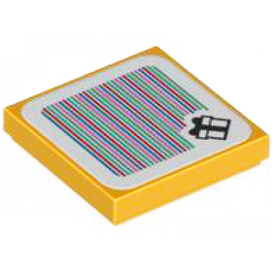 bright light orange tile 2 x 2 with super mario scanner code gift box pattern sticker - set 71418