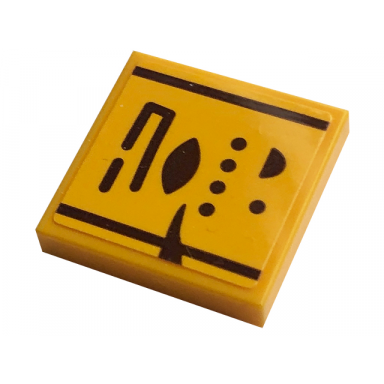 bright light orange tile 2 x 2 with dark brown hieroglyphs lines and 5 dots pattern sticker - set 77013