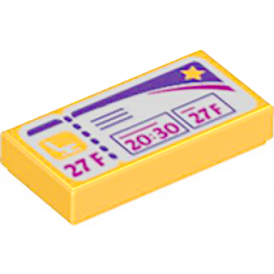 bright light orange tile 1 x 2 with airplane boarding pass pattern