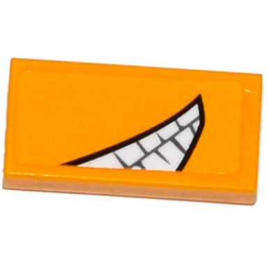 bright light orange tile 1 x 2 with partial smile with teeth pattern sticker - set 75823