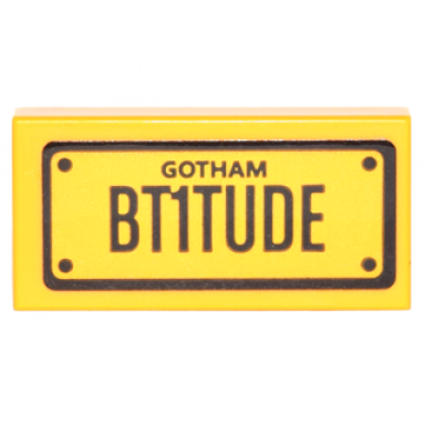 bright light orange tile 1 x 2 with black gotham and bt1tude pattern sticker - set 70905