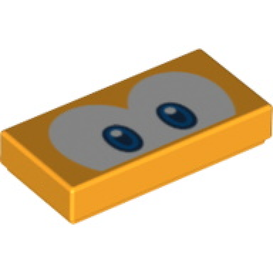 bright light orange tile 1 x 2 with blue and dark blue eyes on white background pattern super mario cheep cheep eep cheep