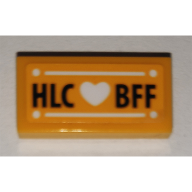 bright light orange tile 1 x 2 with hlc heart bff pattern sticker - set 41340