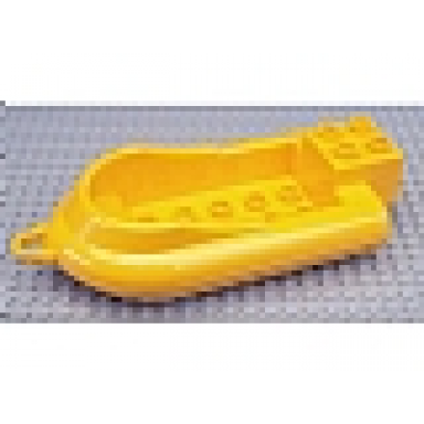 bright light orange duplo boat curved front with raised lip 2 x 5 studs inside with same color tow loop and same color bottom