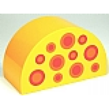 bright light orange duplo brick 2 x 4 x 2 slope curved double with 11 circles with spots pattern