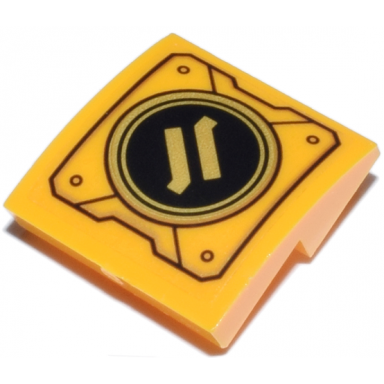 bright light orange slope curved 2 x 2 x 2 3 inverted with mechanical panel with ninjago logogram letter z on black and gold circle pattern sticker - set 71837