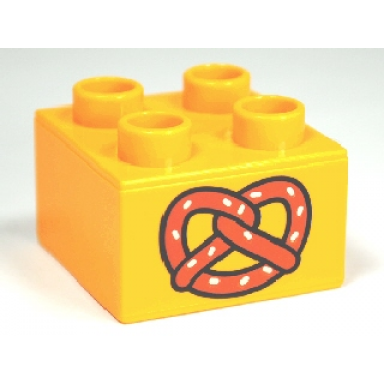 bright light orange duplo brick 2 x 2 with pretzel pattern