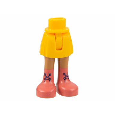 bright light orange mini doll hips and skirt with molded medium nougat legs and printed coral boots with dark blue laces pattern - thin hinge