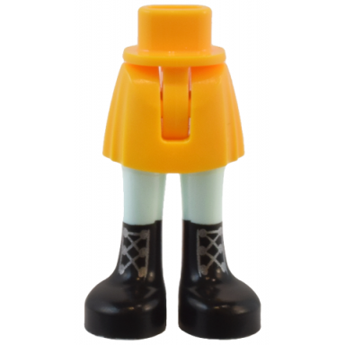 bright light orange mini doll hips and skirt with molded light aqua legs and printed black boots with silver laces pattern - thin hinge