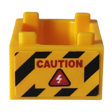 bright light orange container box 2 x 2 x 1 - top opening with flat inner bottom with red caution and danger stripes pattern on both sides stickers - set 76162