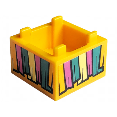 bright light orange container box 2 x 2 x 1 - top opening with flat inner bottom with birthday piã±ata pinata streamers pattern on all sides stickers - set 41447