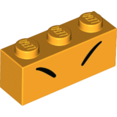 bright light orange brick 1 x 3 with 2 black closed eyes lines pattern super mario boss sumo bro upper face