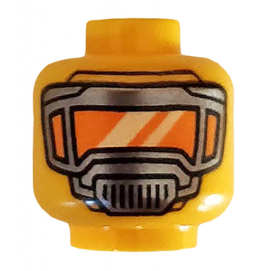bright light orange minifigure head pearl dark gray mask with orange visor pattern