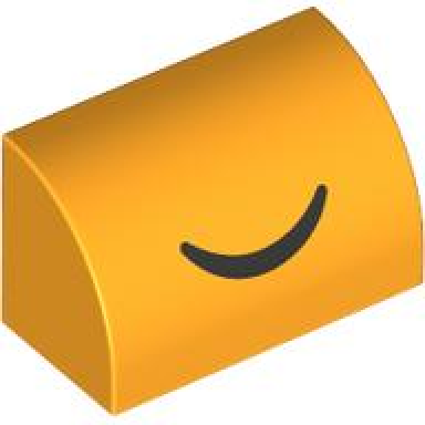 bright light orange slope curved 1 x 2 with black closed eye curved line pattern
