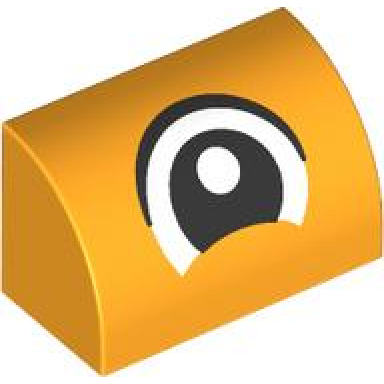 bright light orange slope curved 1 x 2 with black and white eye pattern
