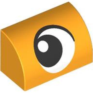 bright light orange slope curved 1 x 2 with black and white eye looking right pattern