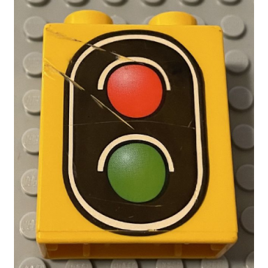 bright light orange duplo brick 1 x 2 x 2 with traffic signal double pattern