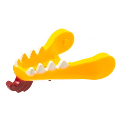bright light orange dragon head ninjago jaw lower with white teeth and dark red beard and spines pattern