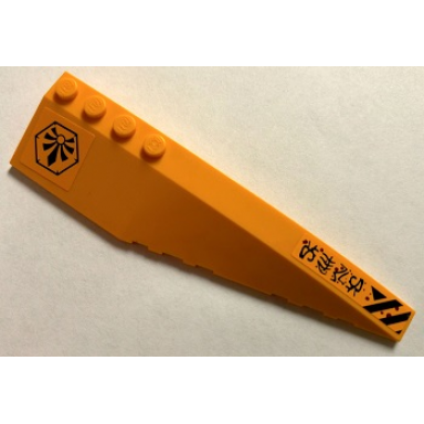 bright light orange wedge 12 x 3 right with black chima logo in hexagon asian characters and black danger stripes pattern stickers - set 70005