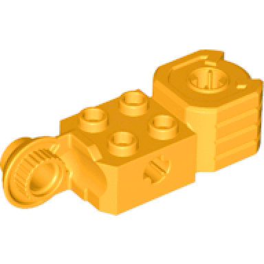 bright light orange technic brick modified 2 x 2 with axle hole rotation joint ball half vertical and fist