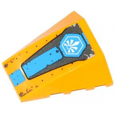 bright light orange wedge 4 x 4 triple curved no studs with white chima logo in hexagon and dark azure stripe pattern sticker - set 70129