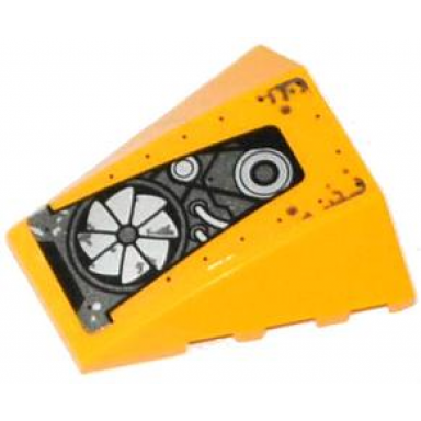 bright light orange wedge 4 x 4 triple curved no studs with black belts and silver fan cables and wheels pattern model right side sticker - set 70129