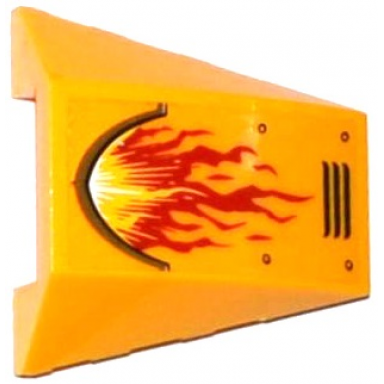 bright light orange wedge 4 x 4 triple curved no studs with red and yellow flame vents and rivets pattern model left side sticker - set 70144