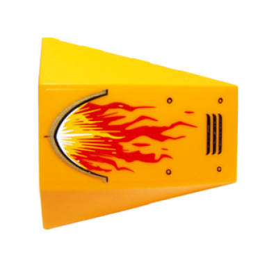 bright light orange wedge 4 x 4 triple curved no studs with red and yellow flame vents and rivets pattern model right side sticker - set 70144