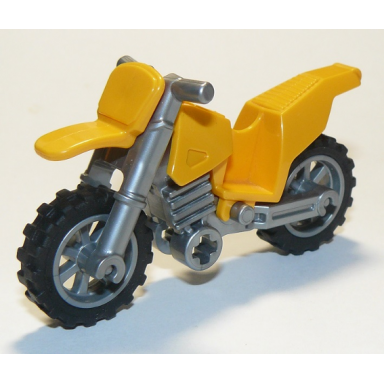 bright light orange motorcycle dirt bike with flat silver chassis long fairing mounts and flat silver wheels