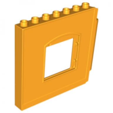 bright light orange duplo wall 1 x 8 x 6 hinge on right with window opening