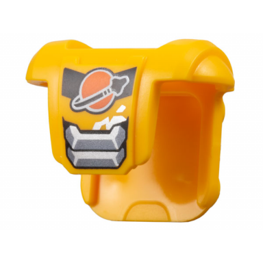 bright light orange minifigure armor breastplate with shoulder pads 4 studs on back with reddish orange and black classic space logo and silver armor plates pattern