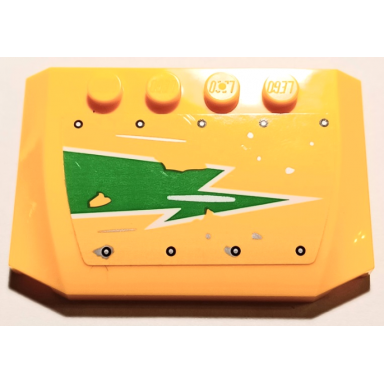 bright light orange wedge 4 x 6 x 2 3 triple curved with bright green and white worn lightning bolt and silver rivets pattern model left side sticker - set 70429
