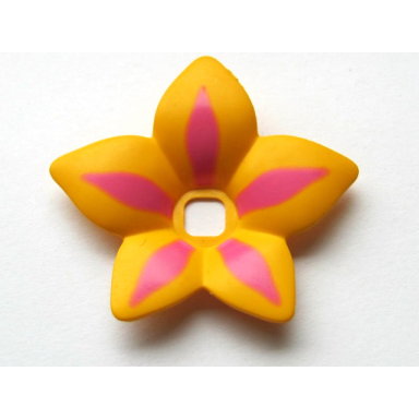 bright light orange clikits icon accent plastic flower 6 x 6 x 2 3 with dark pink highlights pattern