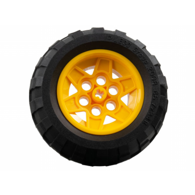 bright light orange wheel 43.2mm d x 26mm technic racing small 6 pin holes with black tire 68.7 x 34 r 56908 61480
