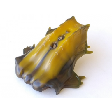 bright light orange bionicle head barraki carapar with marbled trans-brown pattern
