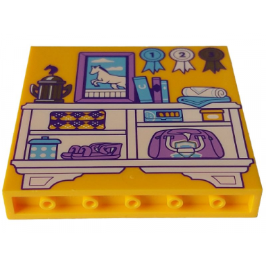 bright light orange panel 1 x 6 x 5 with white cabinet with medium lavender bag shoes and painting silver trophy pots books and blankets pattern