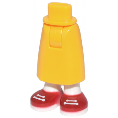 bright light orange mini doll hips and skirt long with molded white legs and printed red shoes with laces and soles pattern - thick hinge