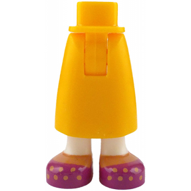 bright light orange mini doll hips and skirt long with molded white legs and printed medium nougat feet and magenta shoes pattern - thick hinge