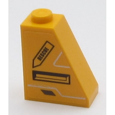 bright light orange slope 65 2 x 1 x 2 with rescue on arrow and black vent pattern sticker - set 60161
