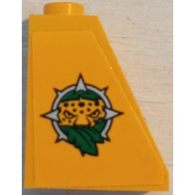 bright light orange slope 65 2 x 1 x 2 with leopard head and leaves jungle explorers logo pattern model left side sticker - set 60162