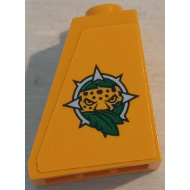 bright light orange slope 65 2 x 1 x 2 with leopard head and leaves jungle explorers logo pattern model right side sticker - set 60162