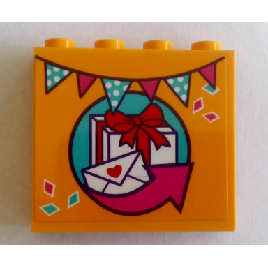 bright light orange panel 1 x 4 x 3 with side supports - hollow studs with flags present envelope and dark pink arrow pattern sticker - set 41310